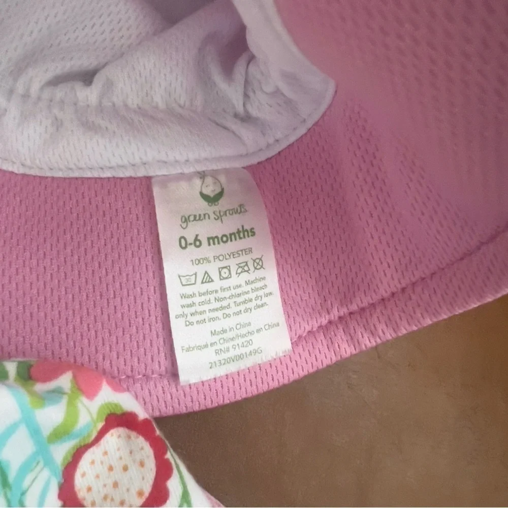 Zutano Baby Green Sprouts Baby Girl Baby Sun Hat Bonnet 0-6 months Pink Cotton